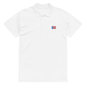 Puerto Rico Flag Polo Shirt Premium Pique – Light Blue Red White Embroidered Boricua Pride Workmans Shirt