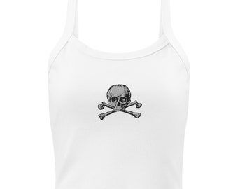 Skull Crossbones Women's Micro Rib Tank Top – Embroidered Gothic