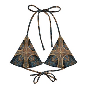 Rococo Art String Bikini Top - Kobaltblau & Beige Bademode