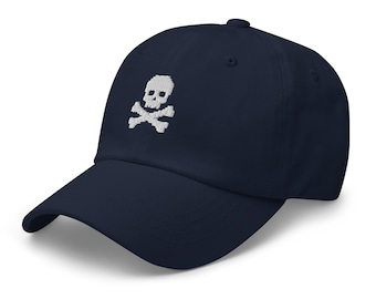 Jolly Roger Dad Hat Embroidered Minimal – Pirate Skull Cap, Nautical Black Cotton Baseball Hat
