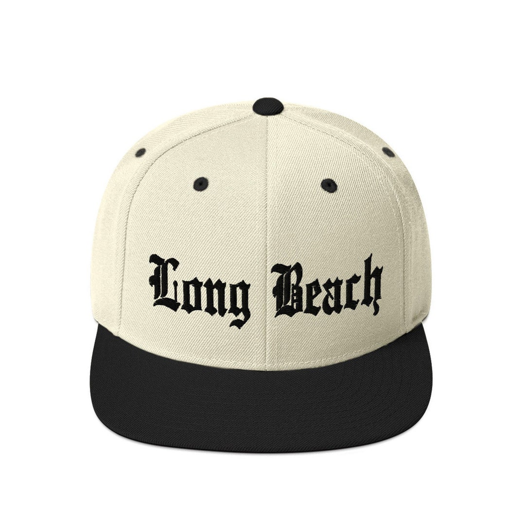 Long Beach City Cap Old English Classic Baseball, Vintage Style Snapback  Hat, Natural Cream off White & Black, LBC Cap 