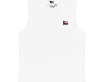 Texas Flag Embroidered Muscle Tank – Minimal Lone Star State Sleeveless Shirt for Men & Women