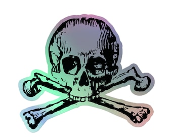 Skull & Bones Holographic Stickers – Gothic Punk Vinyl Decal for Laptops, Water Bottles Alt Aesthetic Vibes