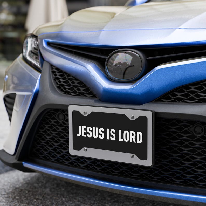 Jesus Is Lord Vanity License Plate – Bold Black & White Christian Car Tag Message
