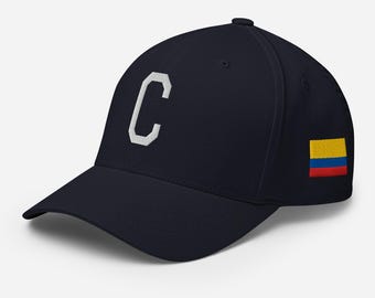 Colombia Collegiate C Fitted Baseball Cap – Embroidered Flag Structured Stretch Hat