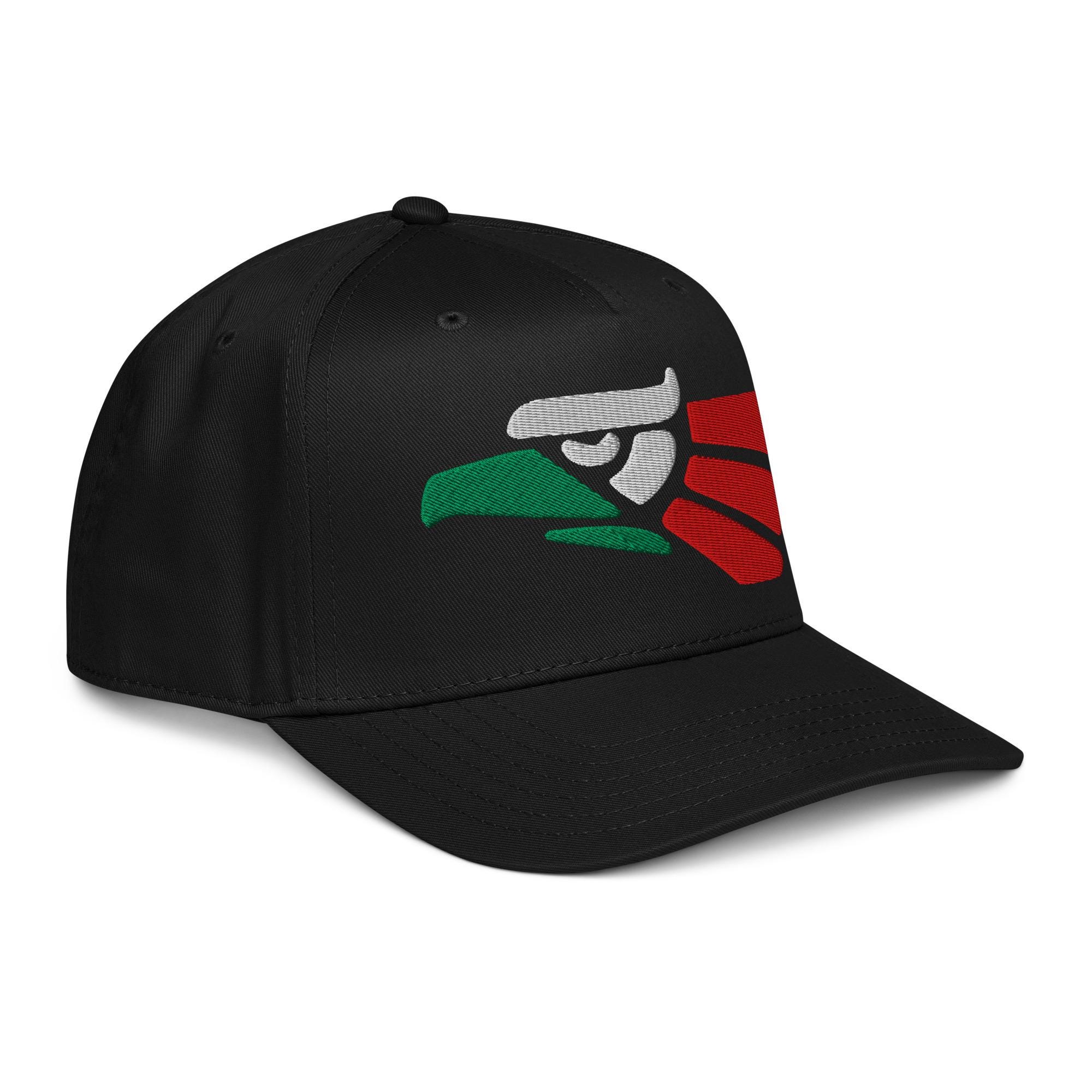 Aztec Eagle 5 Panel Cap – Red, Green & White Embroidery on 