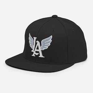 LA Angel Wings Snapback Hat Embroidered – White & Gray Minimal Streetwear Headwear with Wing Motif