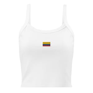 Colombia Women’s Micro-Rib Tank Top – Embroidered Heritage Crop for Latina Pride & Cultural Streetwear Style