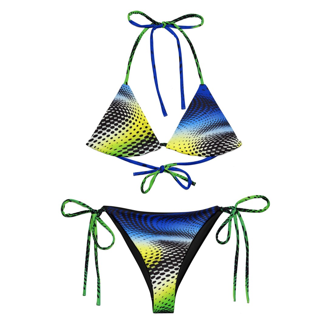 Swirl String Abstract Swirl String Bikini Set – Blue & Neon Halftone Print | Bold ...