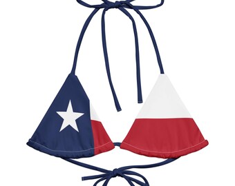 Texas Flag String Bikini Top – Patriotic Triangle Swim Top, Lone Star State Beachwear, USA Summer Swimwear