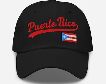 Puerto Rico PR Embroidered Cotton Cap - Black, One Size Fits Most, Brushed Twill, Adjustable Strap
