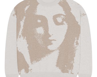 Mother Mary Knit Sweater – Virgin Mary Cream Beige Religious Art Crewneck