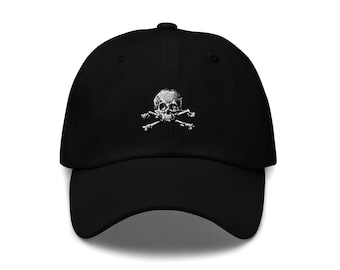 Skull and Bones Baseball Cap, Embroidered Dad Hat Adjustable Strap, Pirate Skull & Bones, Multi Colors Avail, Goth Metal Punk Rock Gift