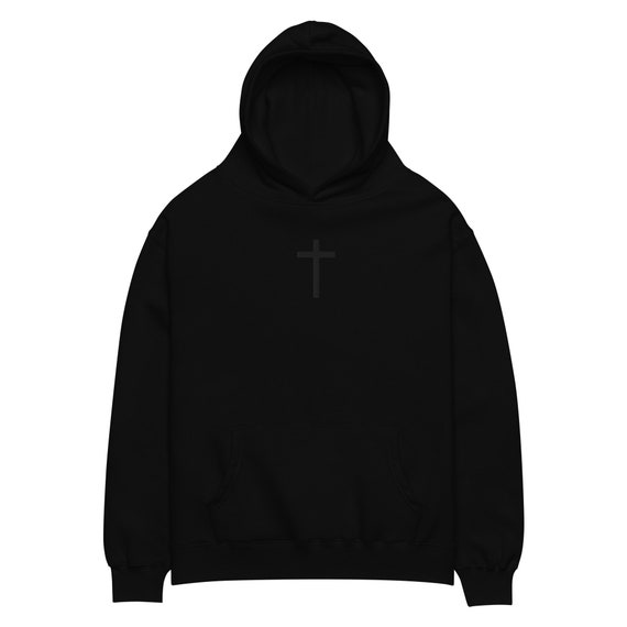 CROSSFAITH フーディ X-LARGE ブラック Cross Oversized Unisex Hoodie Black on Black – Embroidered
