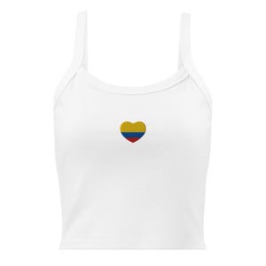Colombia Flag Heart Tank Top Embroidered Micro-Rib – Minimal Heritage Women’s Summer Streetwear