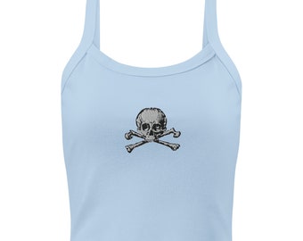 Skull Crossbones Women's Micro Rib Tank Top – Embroidered Gothic