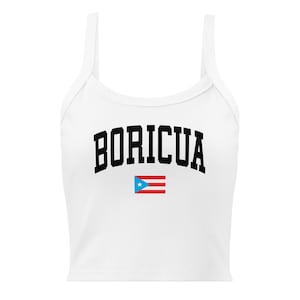 Boricua Women’s Micro-Rib Tank Top – Puerto Rico Flag Graphic College Style Heritage Pride Shirt