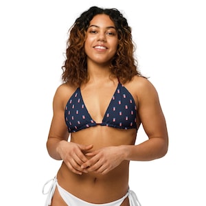 Puerto Rico Flag String Bikini Top – Navy Boricua Swimwear, Minimal Caribbean Heritage Beachwear