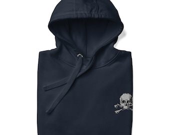 Skull & Bones Embroidered Unisex Hoodie – Gothic Punk Pirate Biker Metal Occult Streetwear