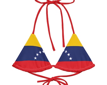 Venezuela Flag String Bikini Top – Venezuelan Pride Triangle Swimwear, Adjustable Beach Top