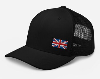United Kingdom Trucker Cap – Union Jack Side-Front Embroidery, Black Mesh Hat