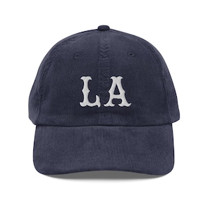 LA Vintage Corduroy Cap Embroidered Baseball Preppy California SoCal Los Angeles Team Initial VTG Style Headwear