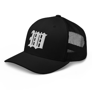 Letter W Old English Trucker Cap Embroidered – Gothic Snapback Hat for Minimal Monogram Style