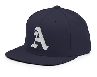 Letter A Old English Snapback Hat White Embroidered – Black Cap With Gothic Initial, Bold Streetwear Identity