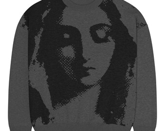 Mother Mary Knit Sweater – Virgin Mary Black Grey Gothic Religious Art Crewneck
