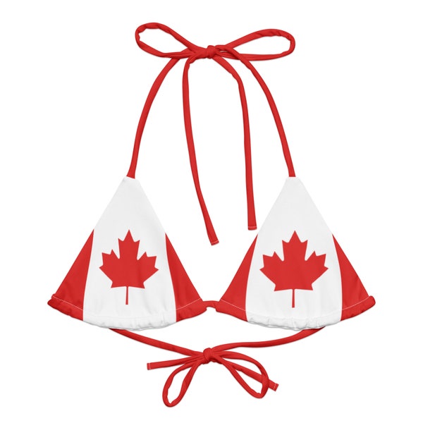 Canada String Bikini Top Maple Leaf Print Beach Essential for Women Beachwear Poolside Summer Top Travel Style Native