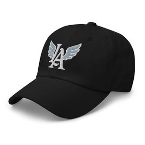 LA Angel Wings Dad Hat Embroidered – White & Gray Minimal Los Angeles Streetwear Headwear with Wing Design