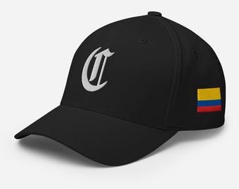 Colombia Fitted Baseball Cap – Embroidered Gothic C Hat, Structured Twill Cap, Colombian Flag Heritage Hat