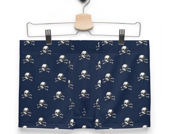 Skull and Crossbones Dark Blue Boxer Briefs Gothic Fashion Heavy Metal Punk Pirate Biker Occult Menswear Underwear