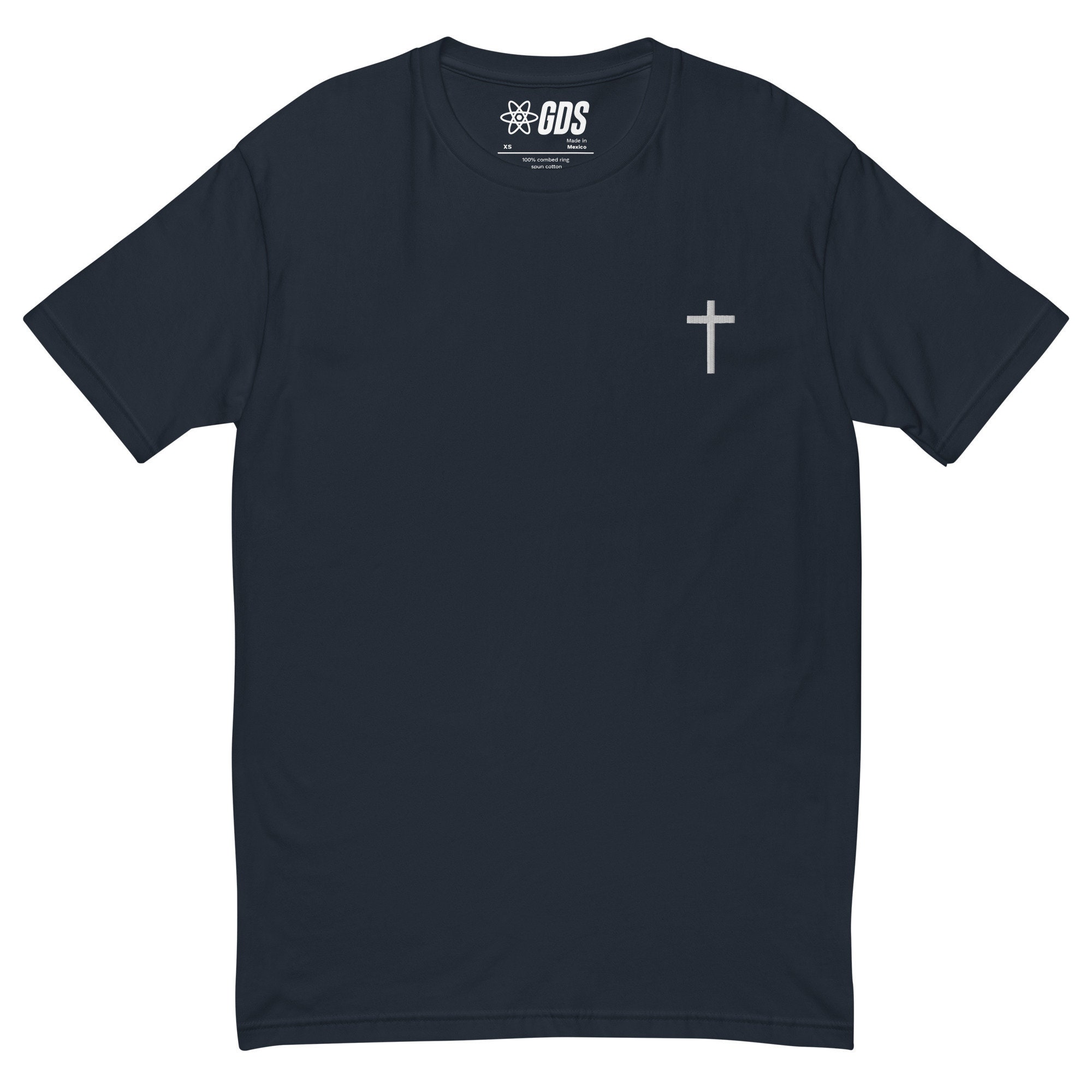 十字架刺繍Tシャツ 半袖 - 十字架デザインと神聖なスタイルのミニマル 
