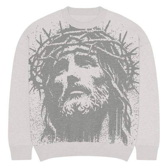 Jesus Crown of Thorns Knitted Sweater – Relaxed Fit Crew Neck