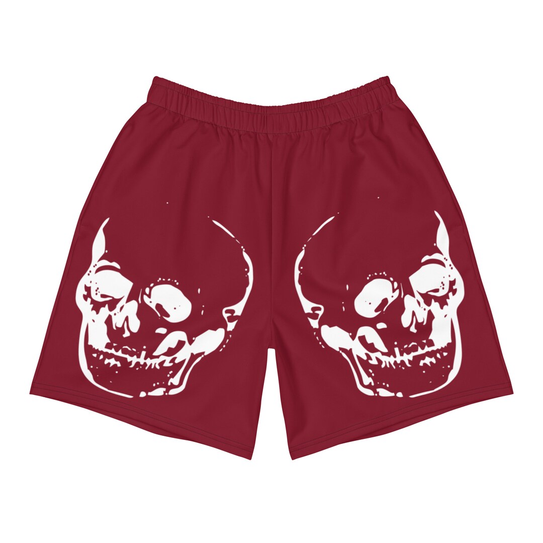 Skull Shorts 'memento Mori' Athletic Long Shorts Burgundy, Gothic