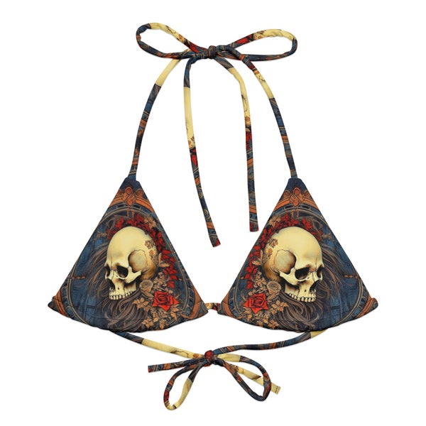 Bandana Skull Rococo Art 'Momento Mori' Recycled String Bikini Top - 06