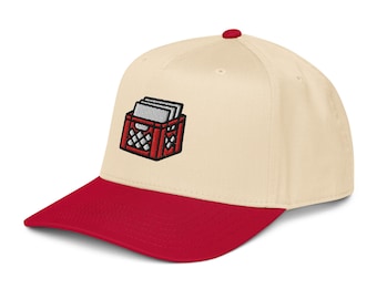 Milk Crate Vinyl Record 5 Panel Cap Embroidered DJ Hat Retro Music Collector Camper Cap