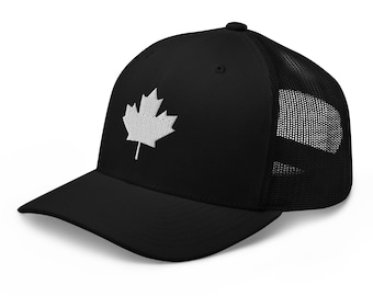 Canada Maple Leaf Trucker Cap - White Embroidered Minimal Mesh Hat