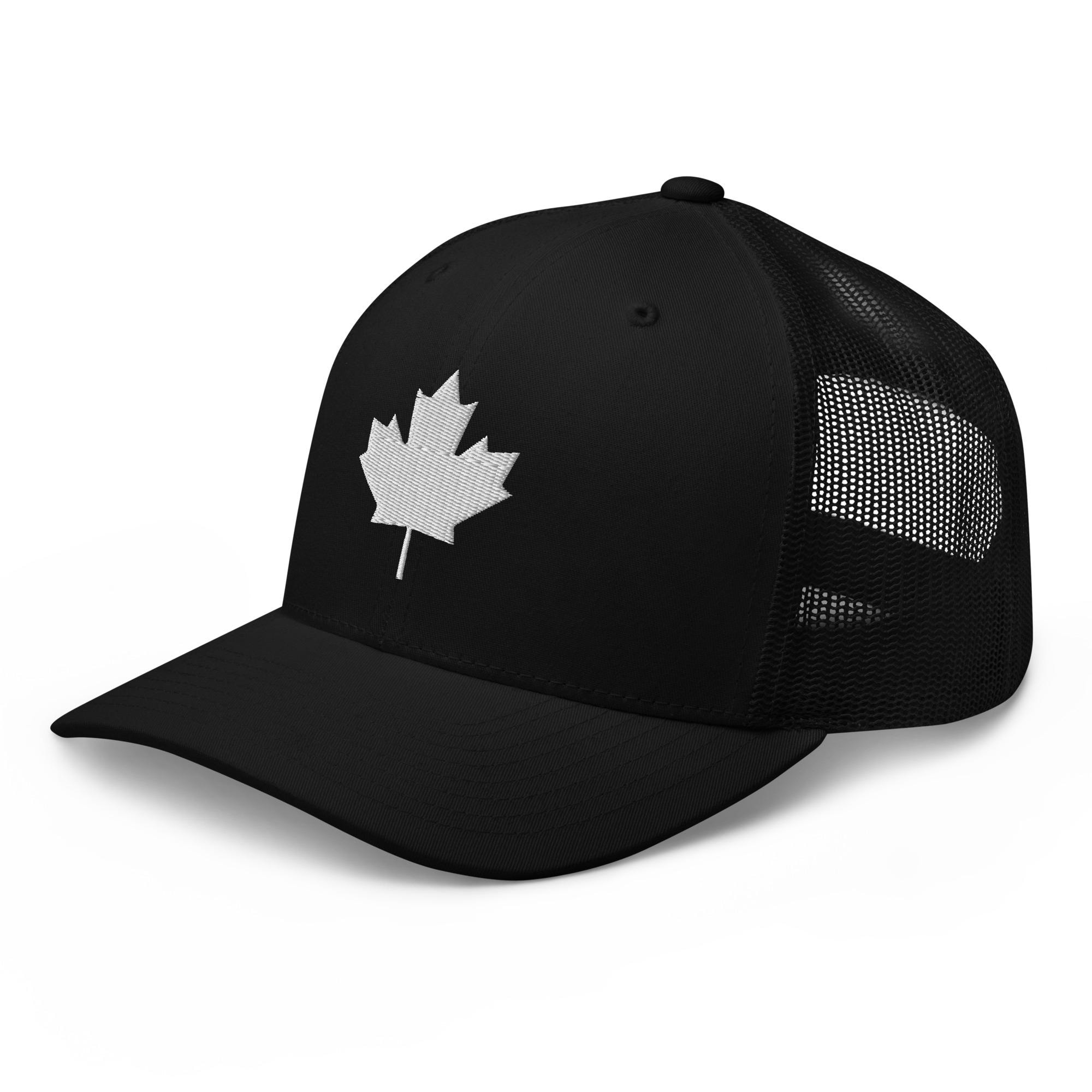 Canada Maple Leaf Trucker Cap - White Embroidered Minimal Mesh Hat