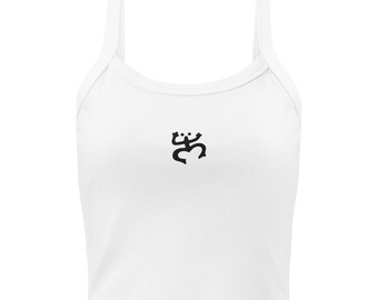 Taíno Coquí Frog Women’s Micro-Rib Tank Top – Puerto Rico Black Embroidered Crop Tank