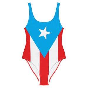 Puerto Rico Flag One-Piece Swimsuit – Light Blue Boricua Pride Swimwear Island Style