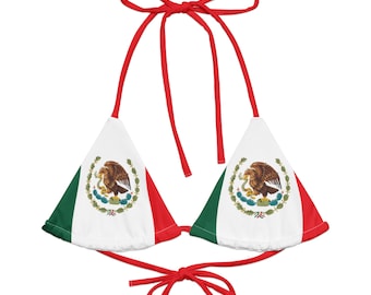 Mexico String Bikini Top – Flag Inspired Tie Swimwear, Adjustable Minimal Beach Heritage Color Design