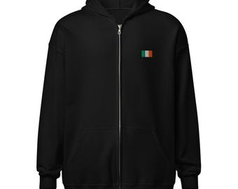 Ireland Flag Zip Hoodie Embroidered – Irish Full Zip Sweatshirt Unisex Hooded Jacket