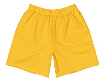 Yellow Unisex Athletic Long Shorts All-Over Print – Solid Color Sportswear for Training, Lounge & Summer Movement