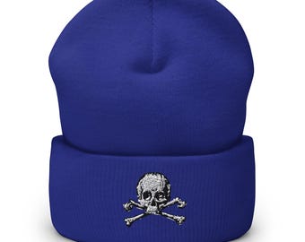 Skull Crossbones Cuffed Beanie Embroidered Streetwear Skater