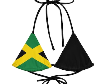 Jamaica Flag String Bikini Top – Jamaican Flag Triangle Swim Top, Caribbean Swimwear, Beach Bikini, Festival Swim Top