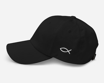 Ichthys Side Embroidered Dad Hat – Christian Fish Symbol Cap, Minimal Faith Design