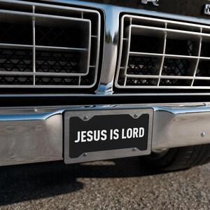 Jesus Is Lord Vanity License Plate – Bold Black & White Christian Car Tag Message