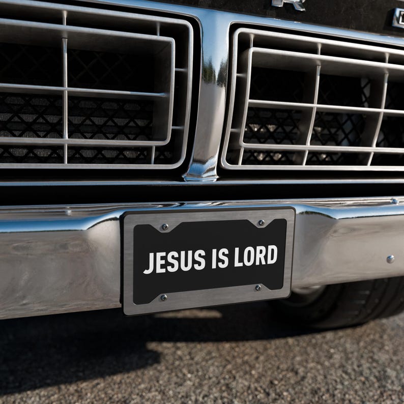 Jesus Is Lord Vanity License Plate – Bold Black & White Christian Car Tag Message